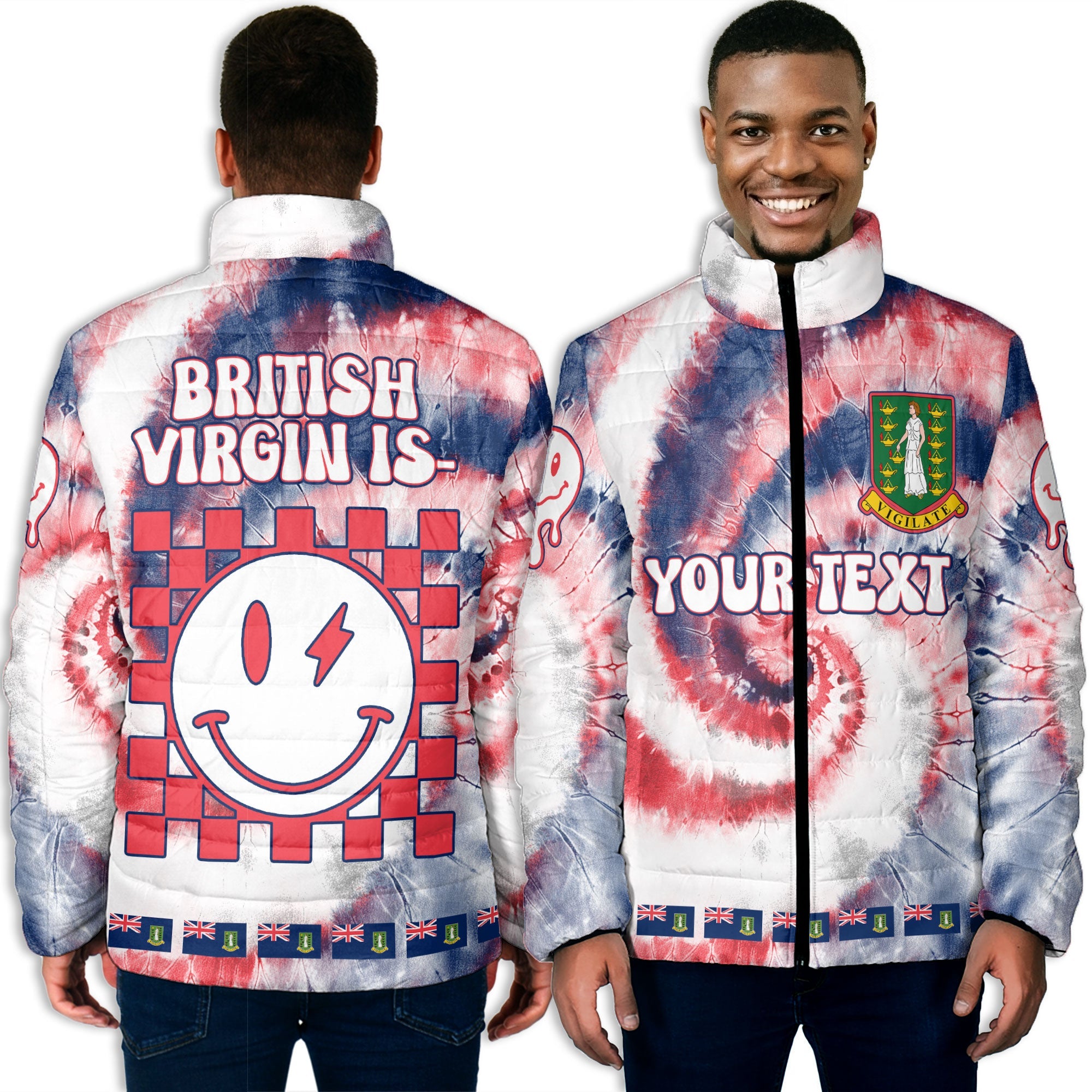 British Virgin Islands Men Padded Jacket Custom Tie Dye Style 2