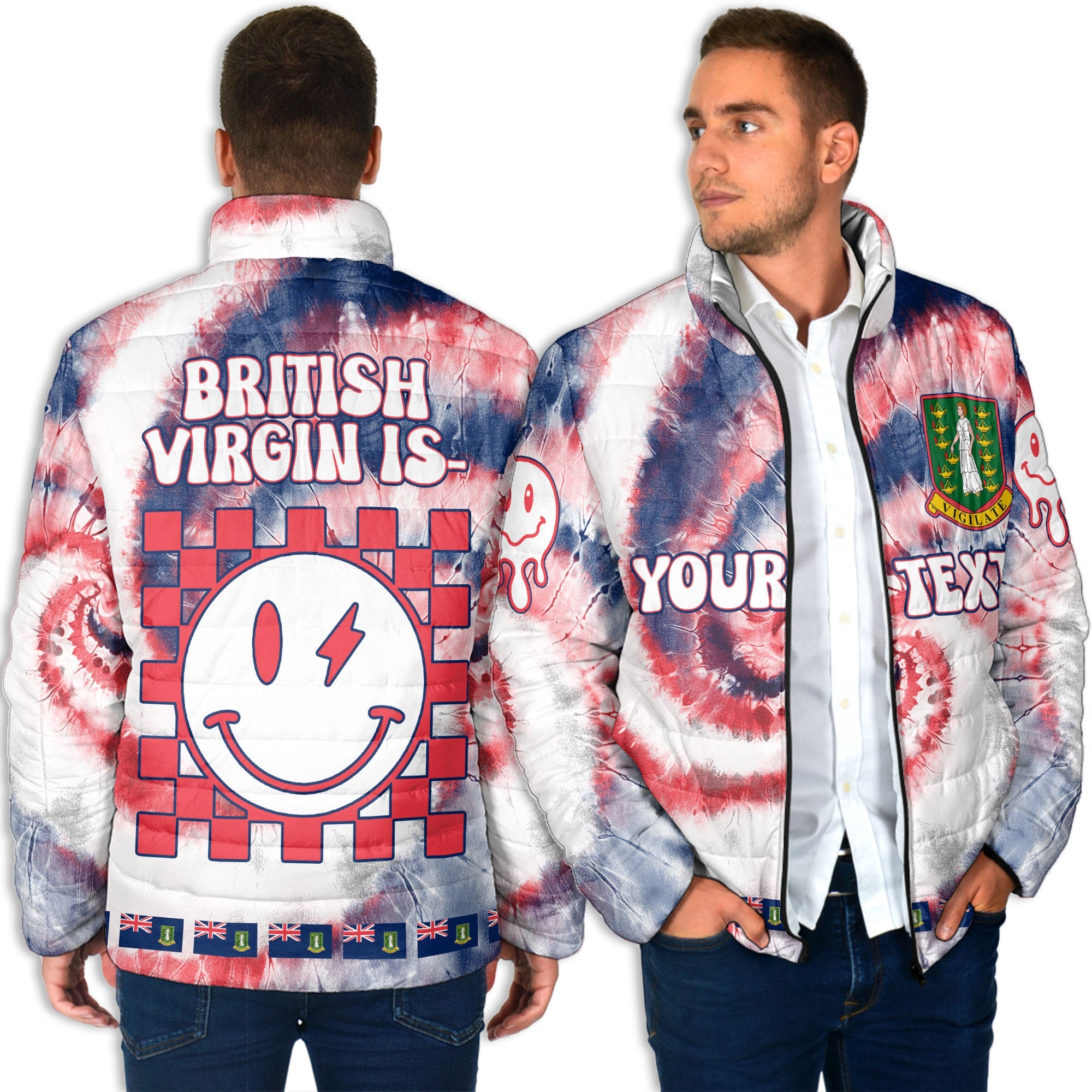 British Virgin Islands Men Padded Jacket Custom Tie Dye Style 3