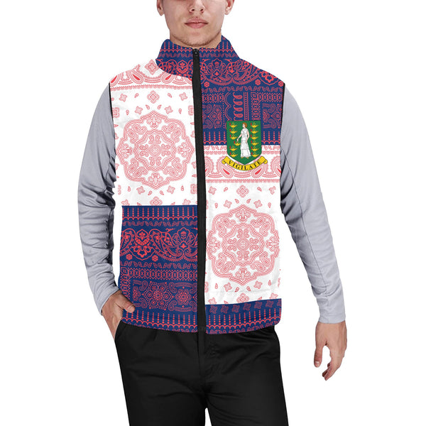 British Virgin Islands Men Padded Jacket Vest Flag And Paisley Basic Style 1