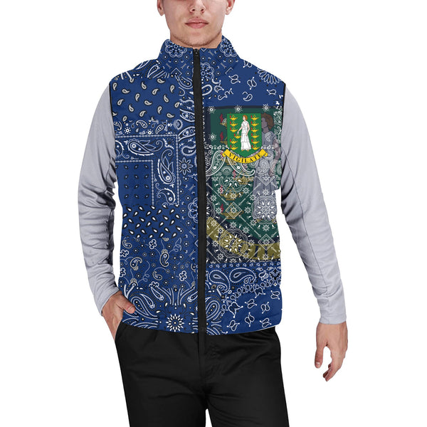 British Virgin Islands Men Padded Jacket Vest Paisley Flag And Skull Style 1