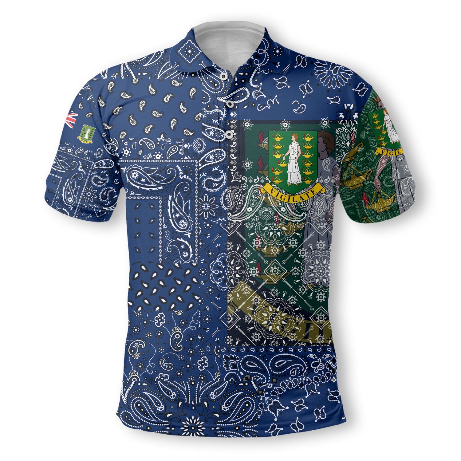 British Virgin Islands Polo Shirt Paisley Flag And Skull Style 4