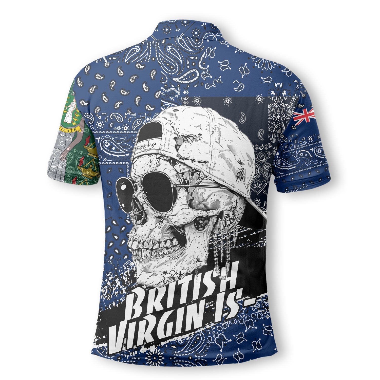 British Virgin Islands Polo Shirt Paisley Flag And Skull Style 2