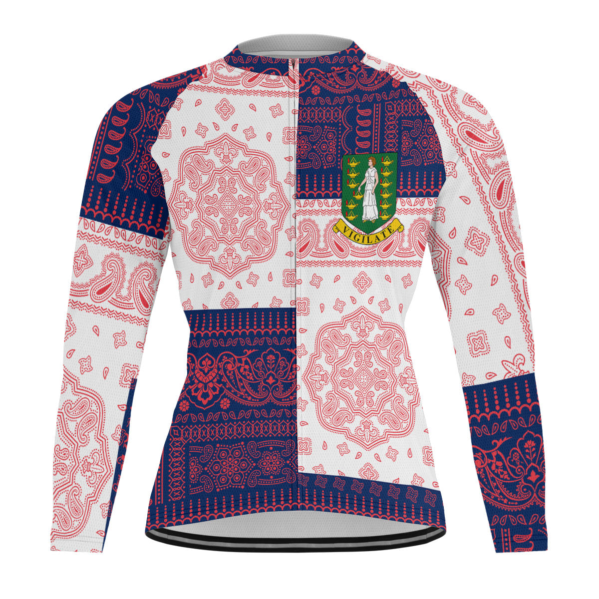 British Virgin Islands Raglan Men Cycling Jersey Long Sleeve Flag And Paisley Basic Style 1