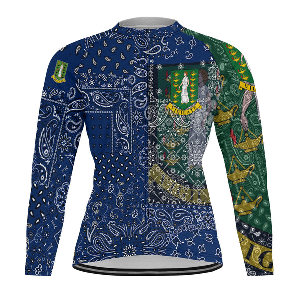 British Virgin Islands Raglan Men Cycling Jersey Long Sleeve Paisley Flag And Skull Style 1