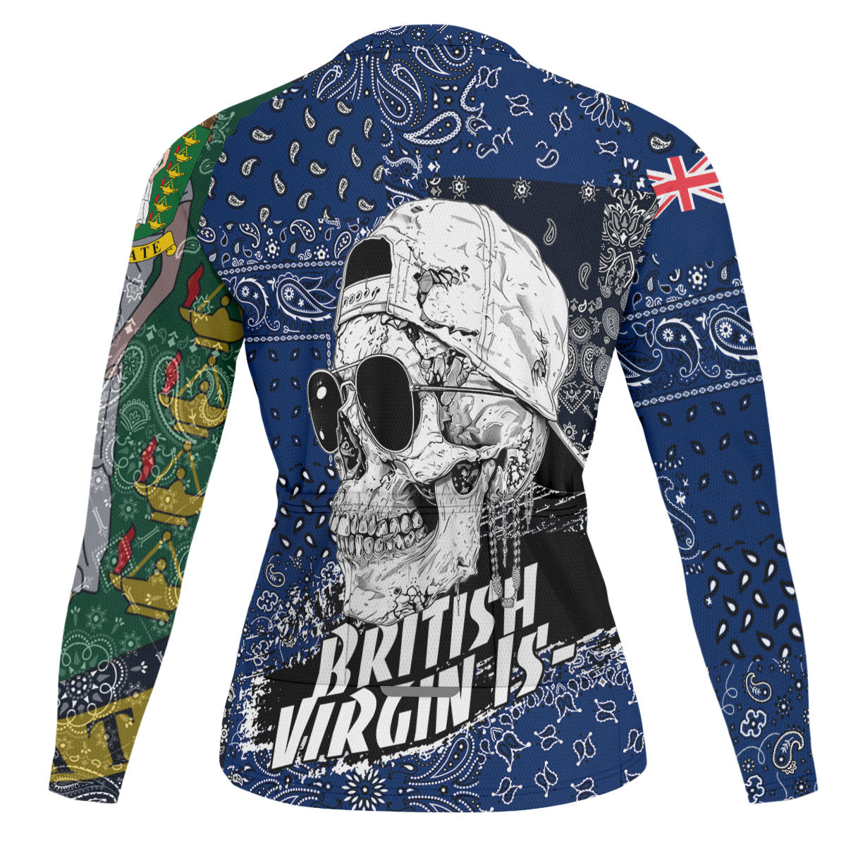 British Virgin Islands Raglan Men Cycling Jersey Long Sleeve Paisley Flag And Skull Style 4