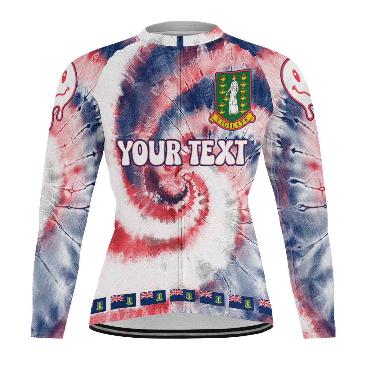 British Virgin Islands Raglan Men Cycling Jersey Long Sleeve Custom Tie Dye Style 4