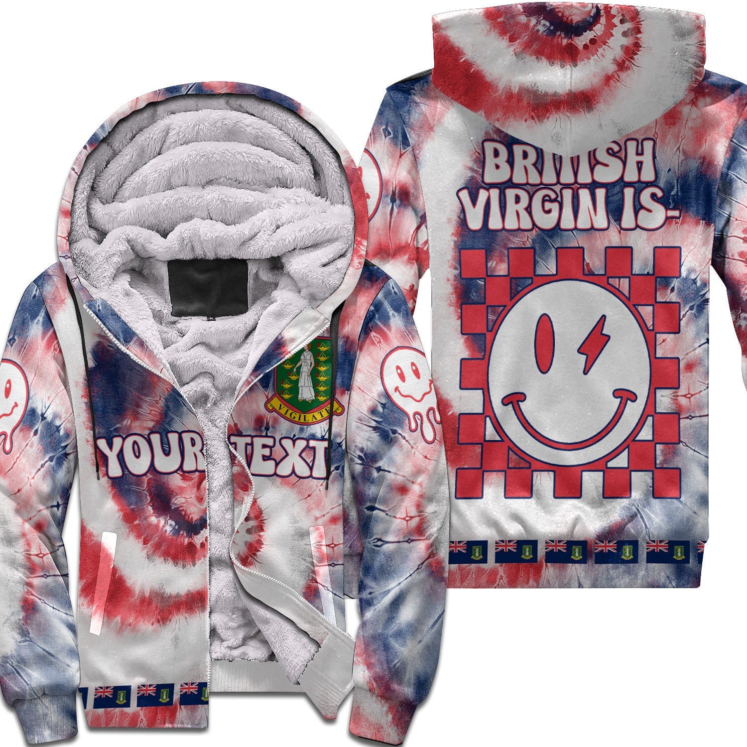 British Virgin Islands Sherpa Hoodie Custom Tie Dye Style 1