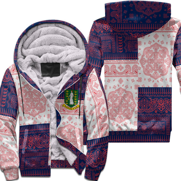 British Virgin Islands Sherpa Hoodie Flag And Paisley Basic Style 1