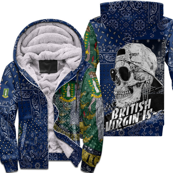 British Virgin Islands Sherpa Hoodie Paisley Flag And Skull Style 1