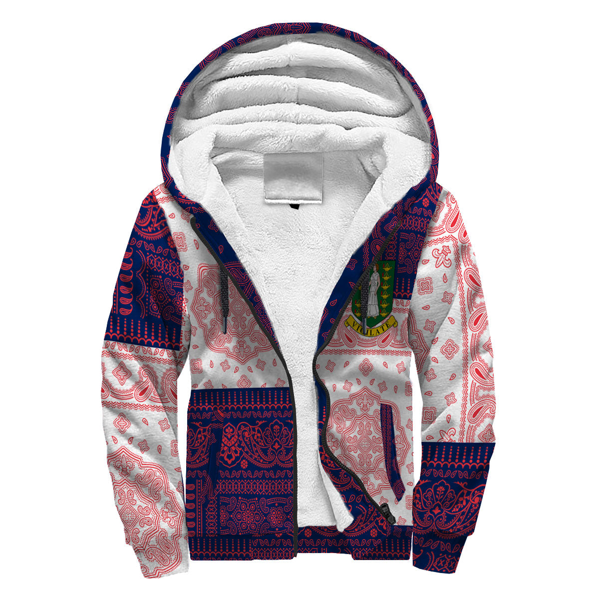 British Virgin Islands Sherpa Hoodie Flag And Paisley Basic Style 3