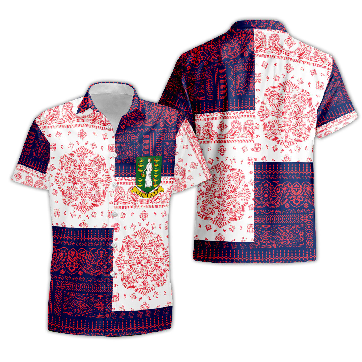 British Virgin Islands Short Sleeve Shirt Flag And Paisley Basic Style 1