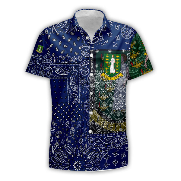 British Virgin Islands Short Sleeve Shirt Paisley Flag And Skull Style 1