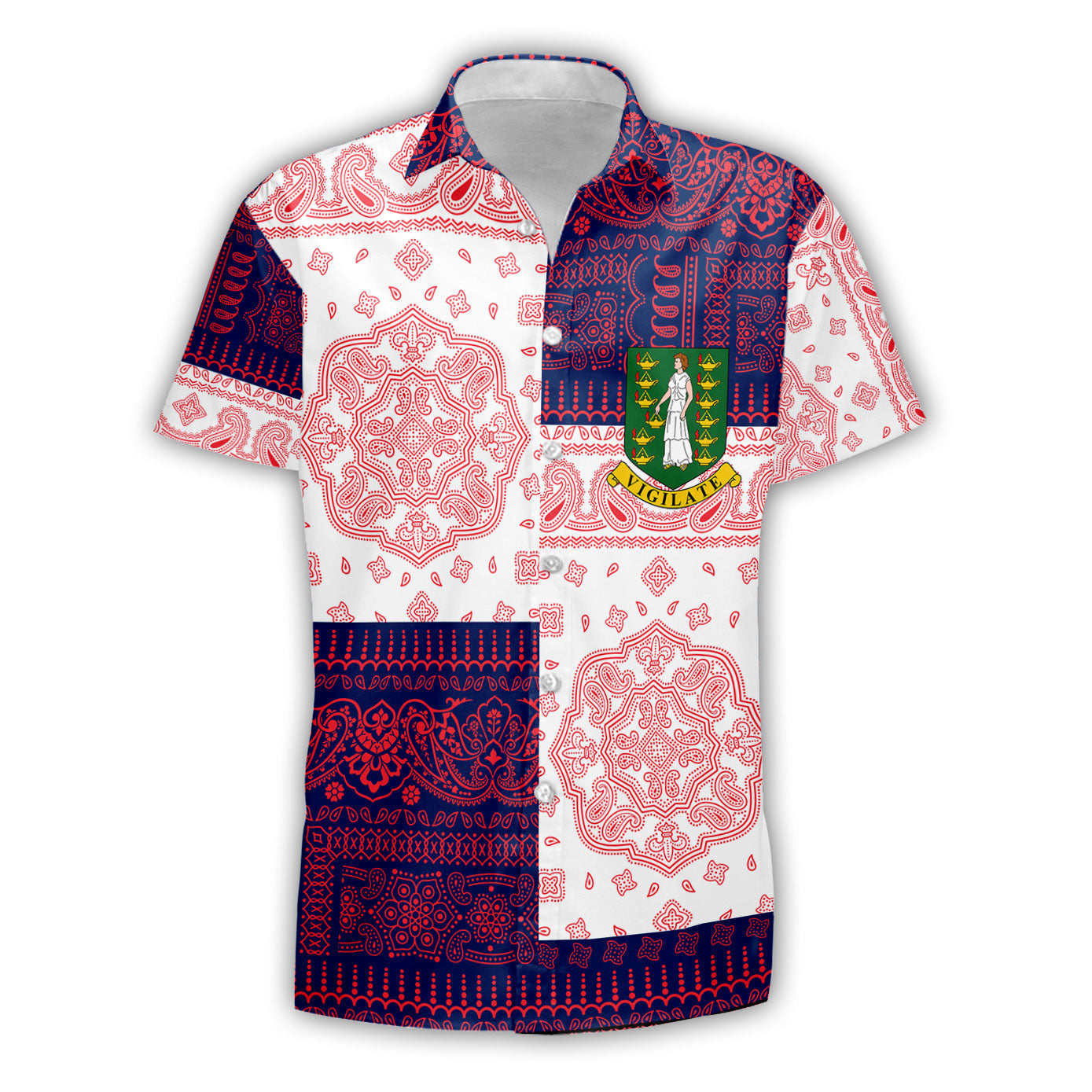 British Virgin Islands Short Sleeve Shirt Flag And Paisley Basic Style 2