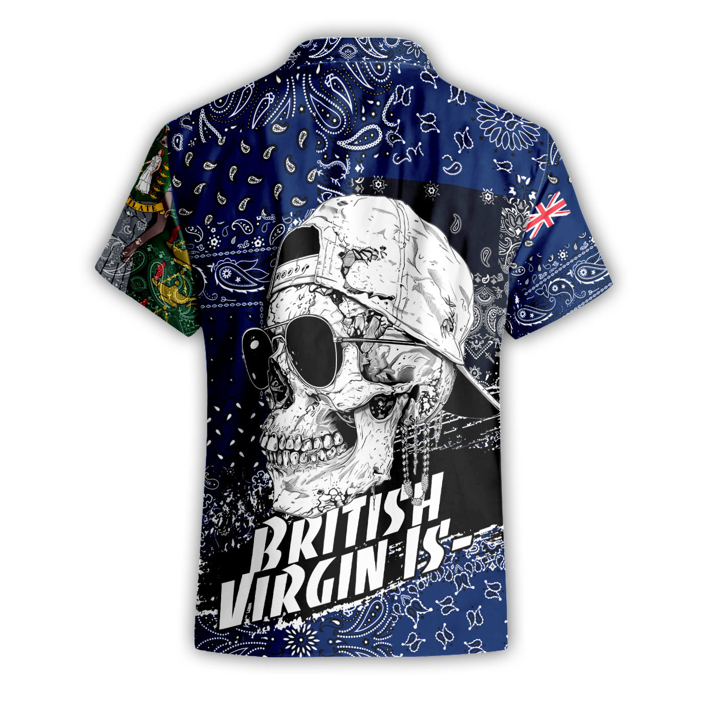 British Virgin Islands Short Sleeve Shirt Paisley Flag And Skull Style 2