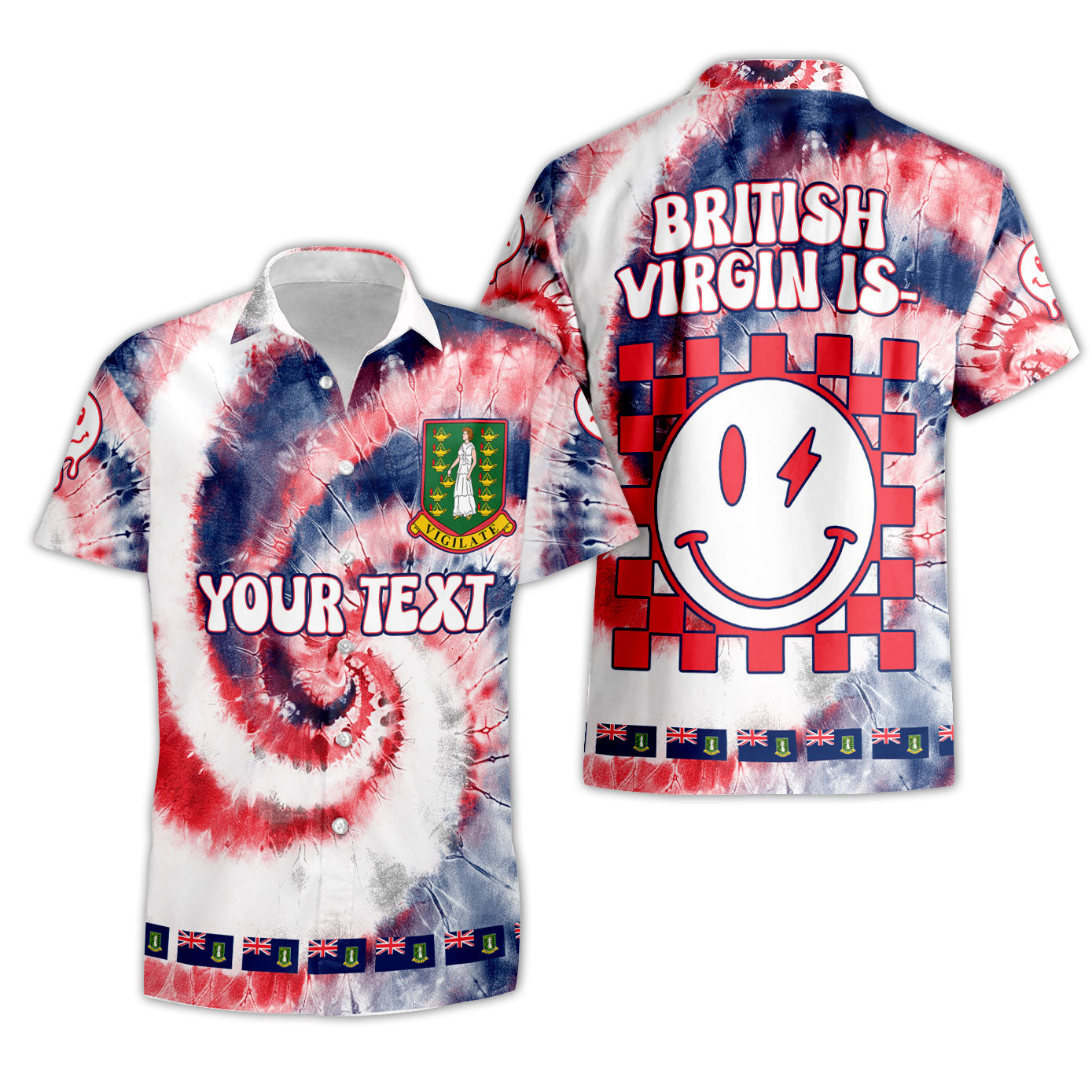 British Virgin Islands Short Sleeve Shirt Custom Tie Dye Style 3