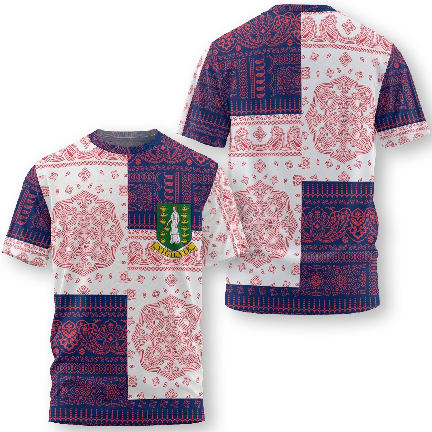 British Virgin Islands T Shirt Flag And Paisley Basic Style 1