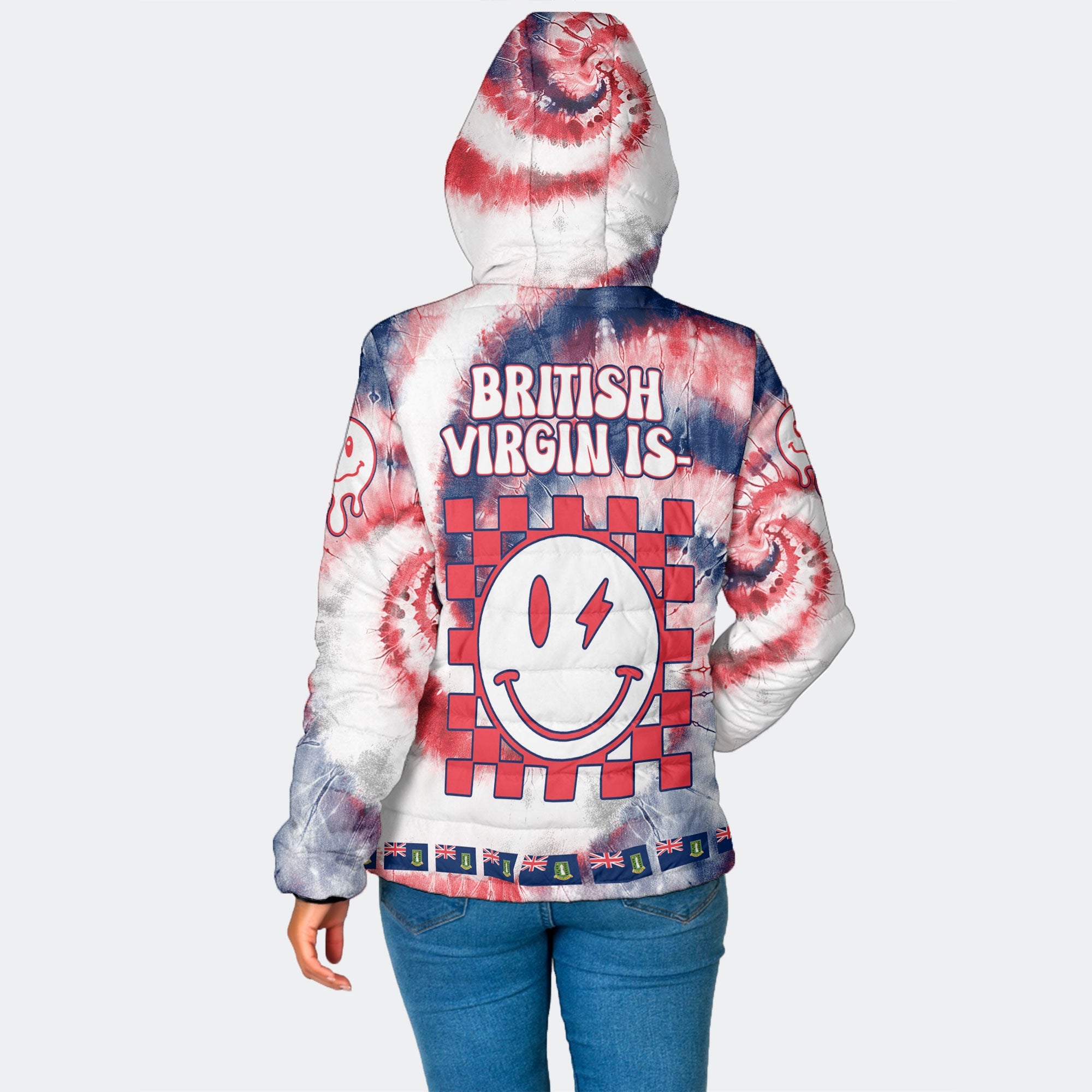 British Virgin Islands Women Hooded Padded Jacket Custom Tie Dye Style 2