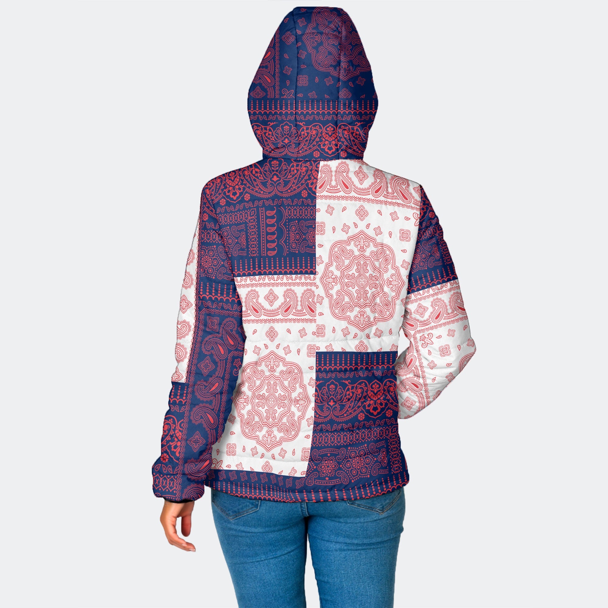 British Virgin Islands Women Hooded Padded Jacket Flag And Paisley Basic Style 2