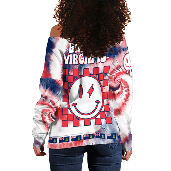 British Virgin Islands Women Off Shoulder Sweatshirt Custom Tie Dye Style 1