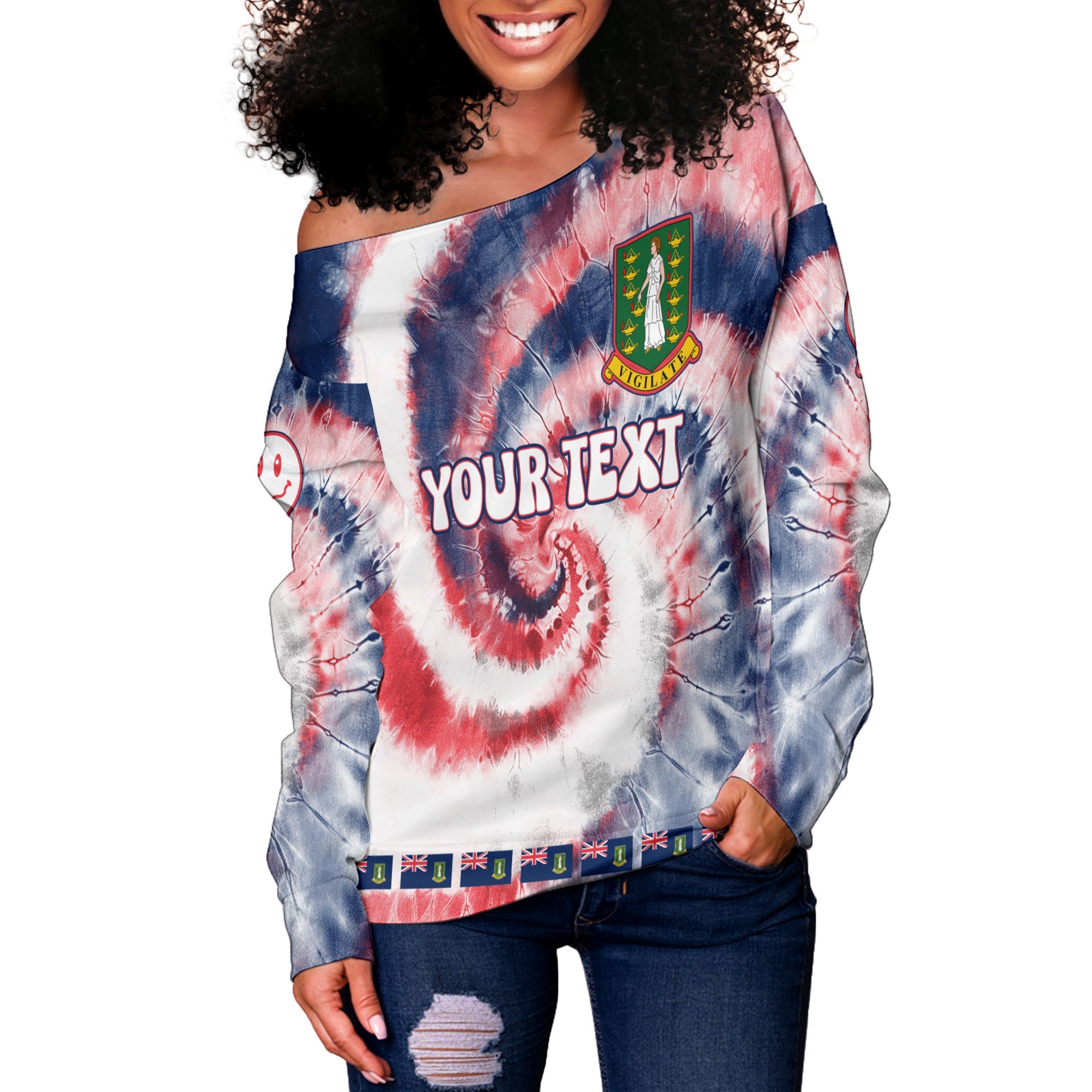 British Virgin Islands Women Off Shoulder Sweatshirt Custom Tie Dye Style 3