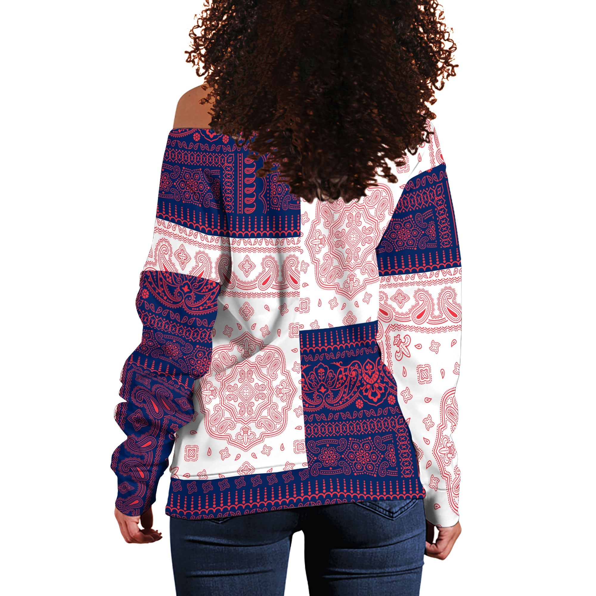 British Virgin Islands Women Off Shoulder Sweatshirt Flag And Paisley Basic Style 3