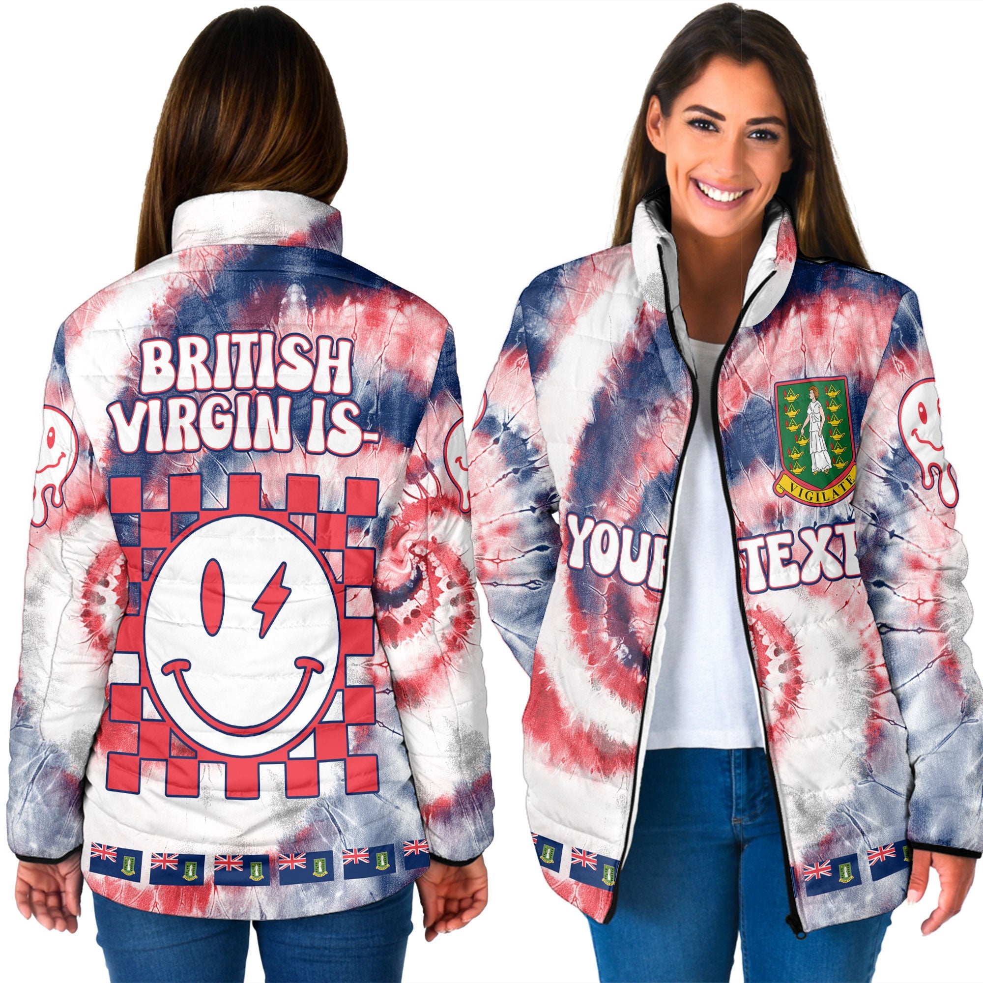 British Virgin Islands Women Padded Jacket Custom Tie Dye Style 3