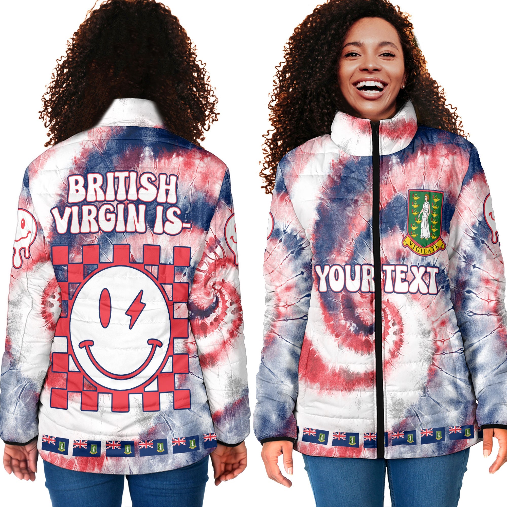 British Virgin Islands Women Padded Jacket Custom Tie Dye Style 4