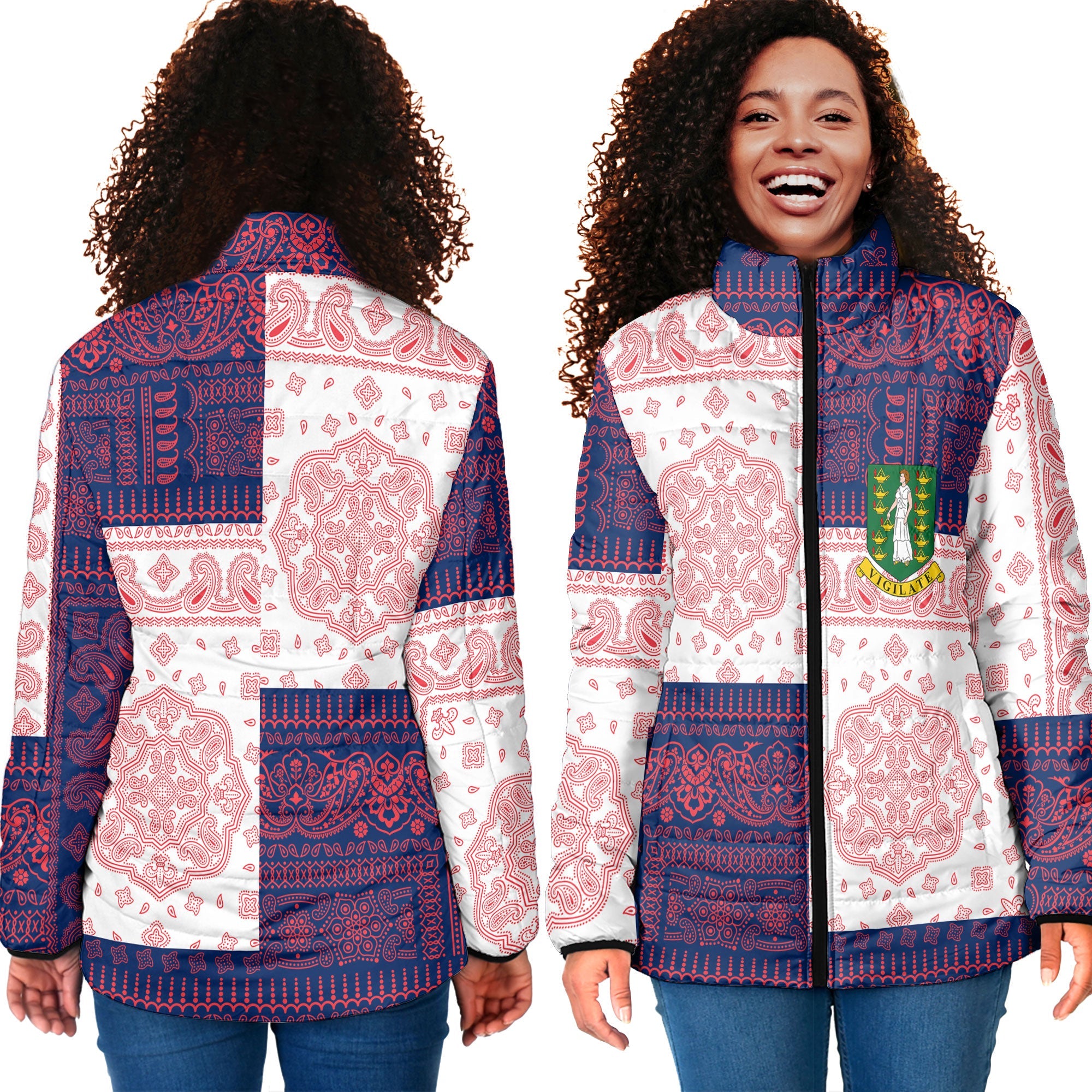 British Virgin Islands Women Padded Jacket Flag And Paisley Basic Style 4