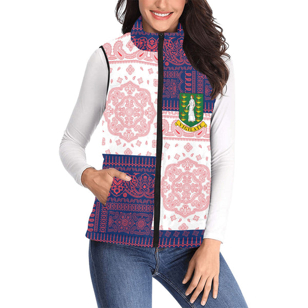 British Virgin Islands Women Padded Jacket Vest Flag And Paisley Basic Style 1