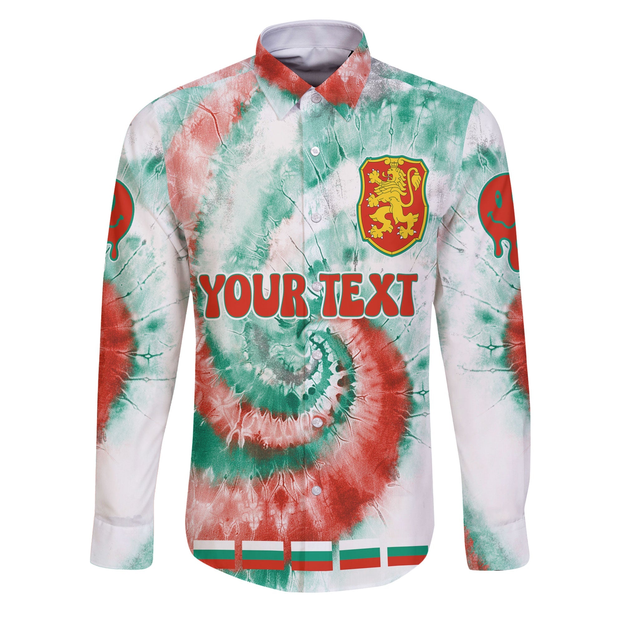 Bulgaria Long Sleeve Button Shirt Custom Tie Dye Style 1