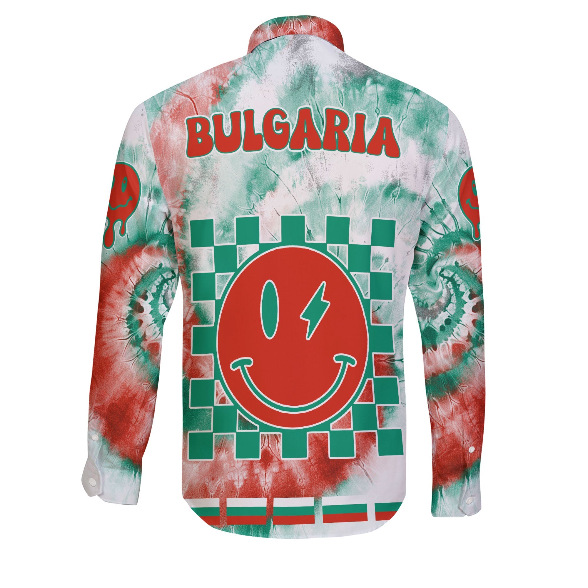 Bulgaria Long Sleeve Button Shirt Custom Tie Dye Style 2