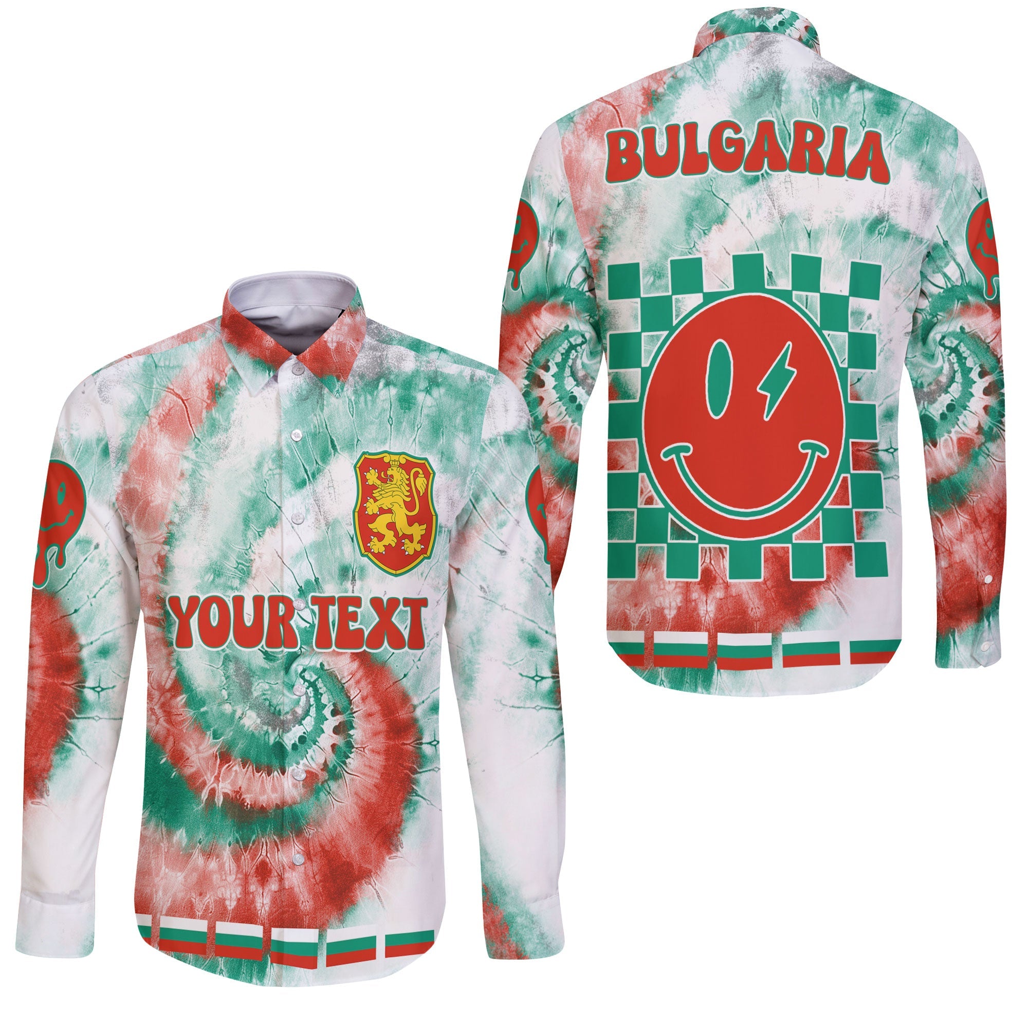 Bulgaria Long Sleeve Button Shirt Custom Tie Dye Style 3