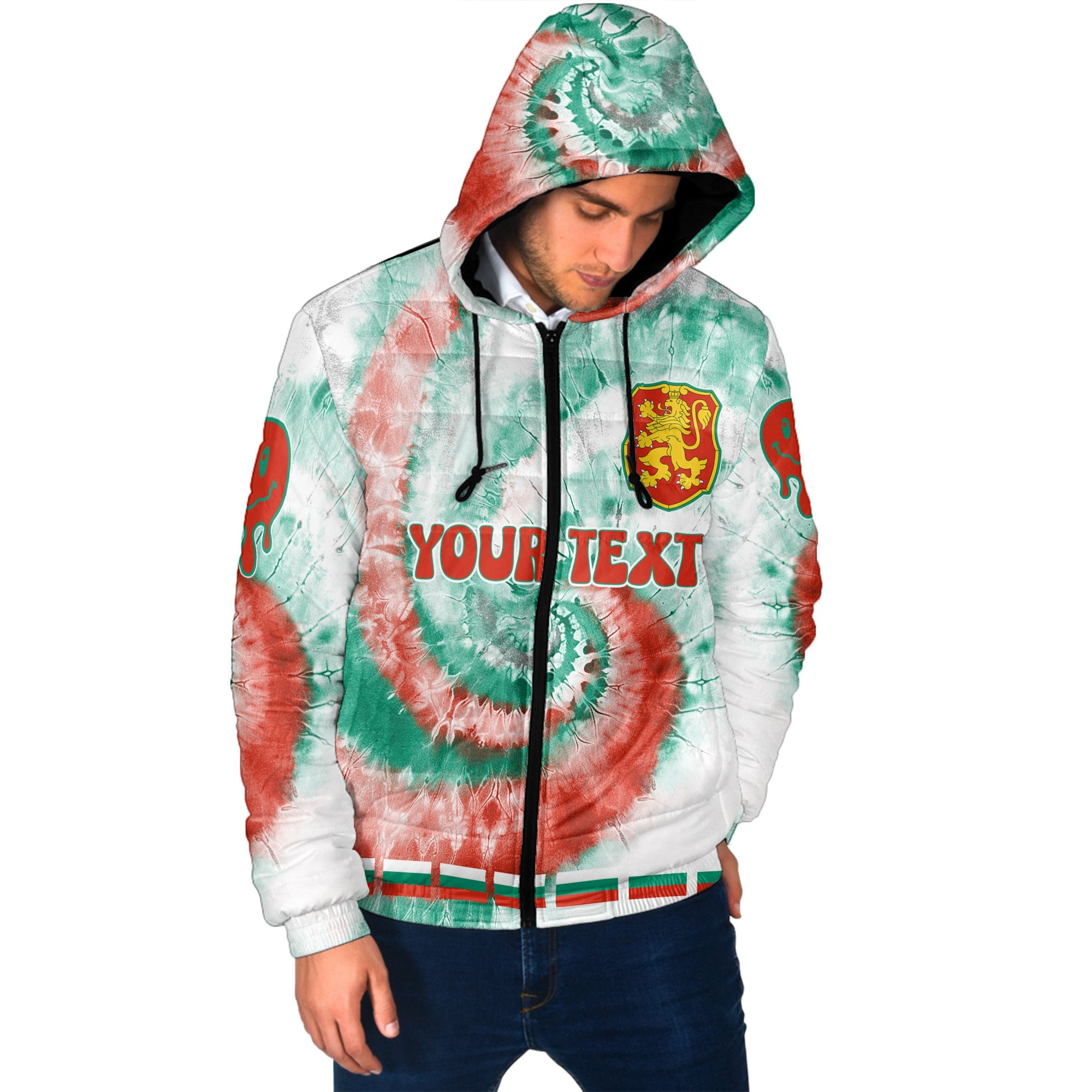 Bulgaria Men Hooded Padded Jacket Custom Tie Dye Style 2