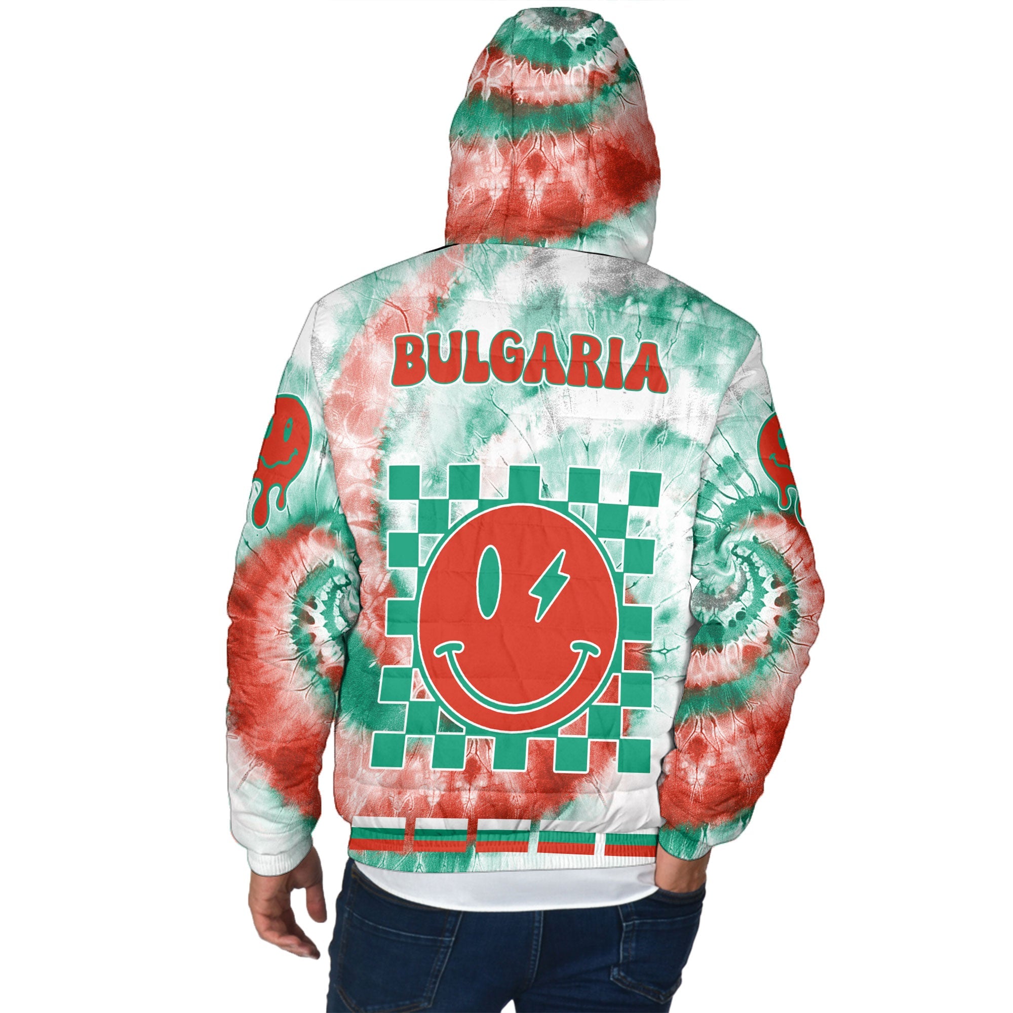 Bulgaria Men Hooded Padded Jacket Custom Tie Dye Style 3