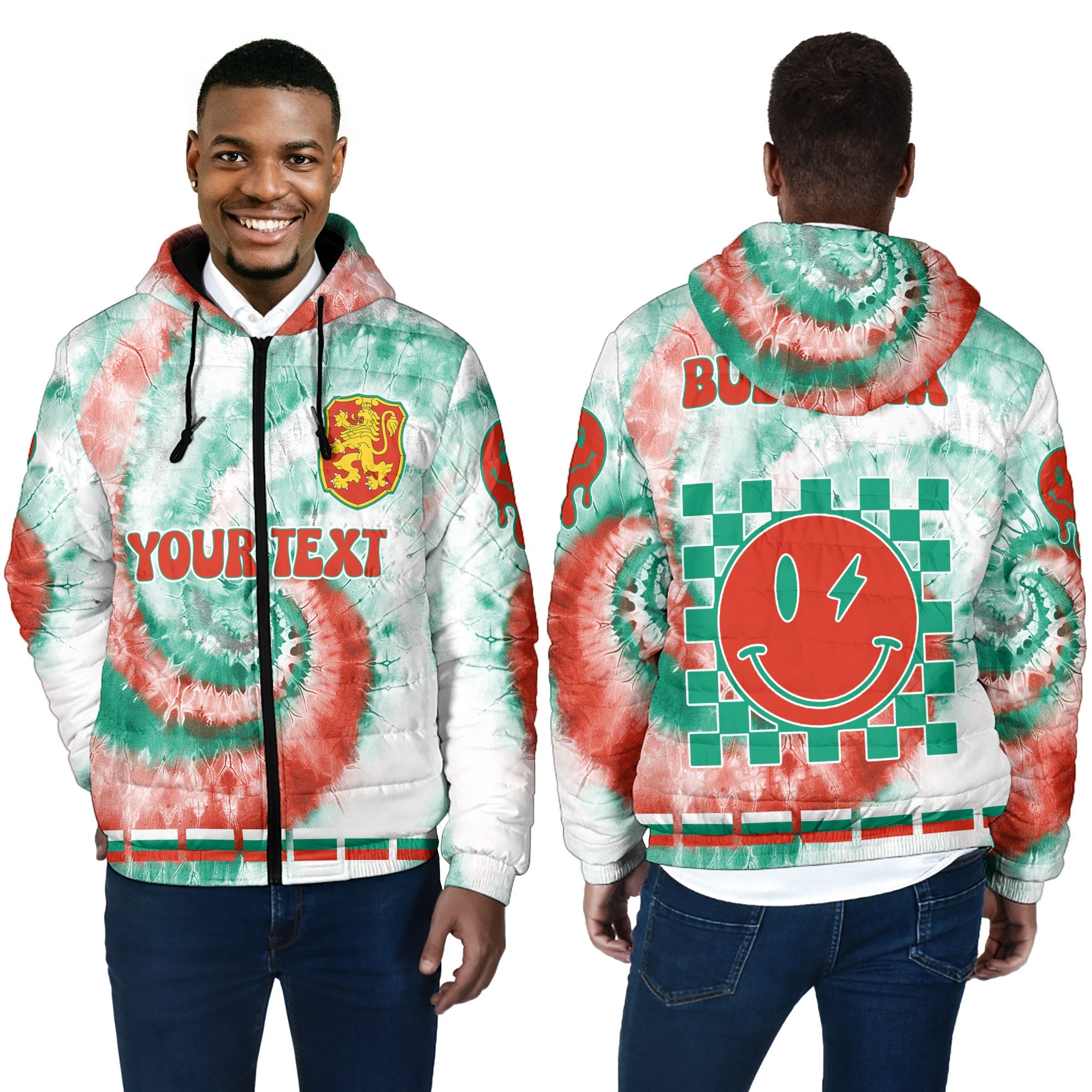 Bulgaria Men Hooded Padded Jacket Custom Tie Dye Style 4