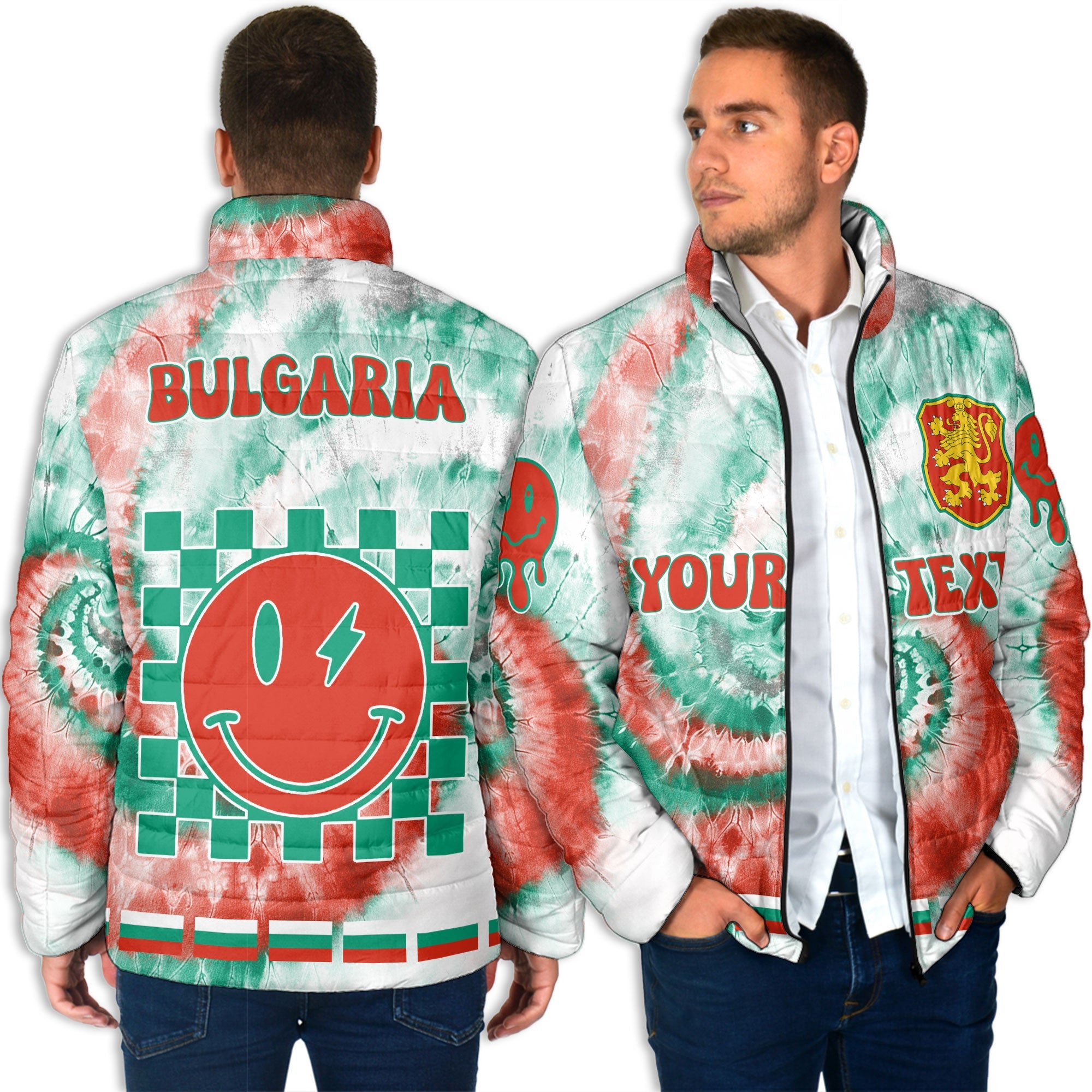 Bulgaria Men Padded Jacket Custom Tie Dye Style 4