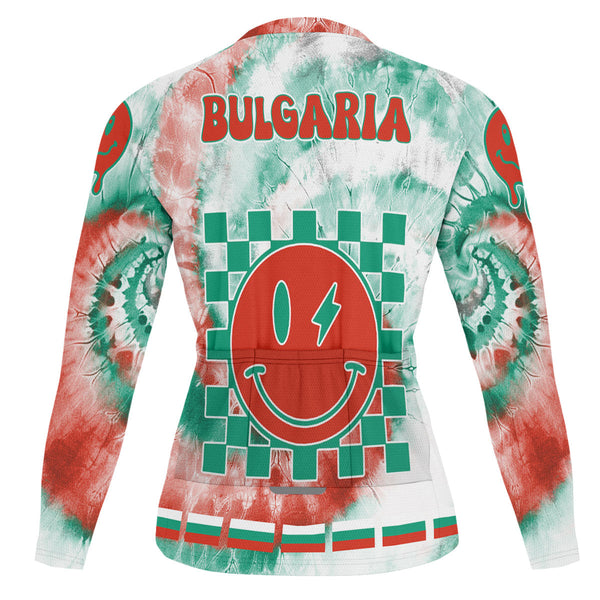 Bulgaria Raglan Men Cycling Jersey Long Sleeve Custom Tie Dye Style 1