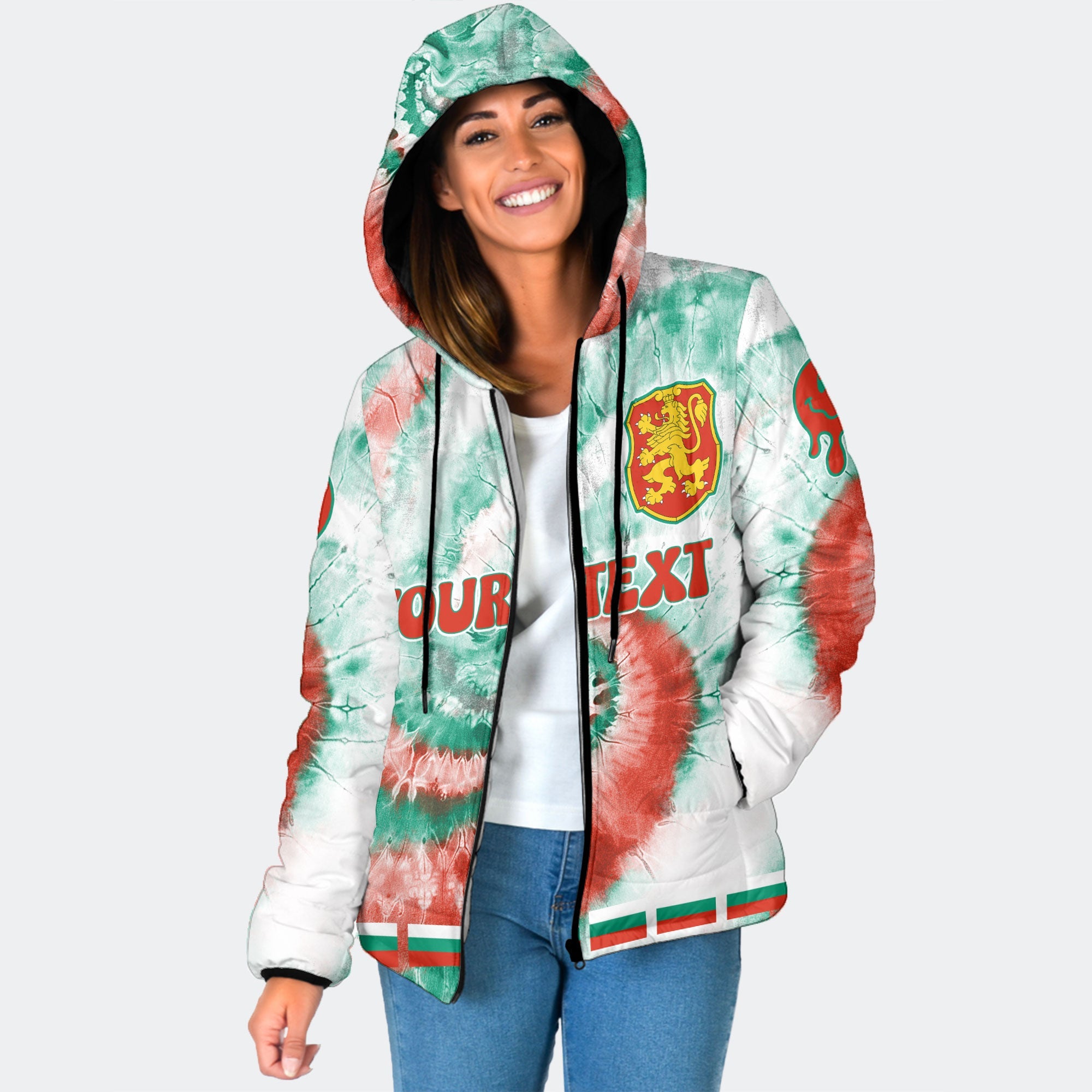 Bulgaria Women Hooded Padded Jacket Custom Tie Dye Style 1