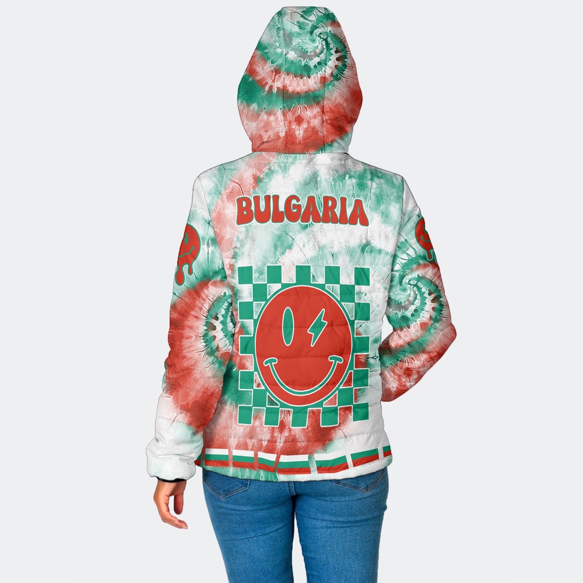 Bulgaria Women Hooded Padded Jacket Custom Tie Dye Style 2