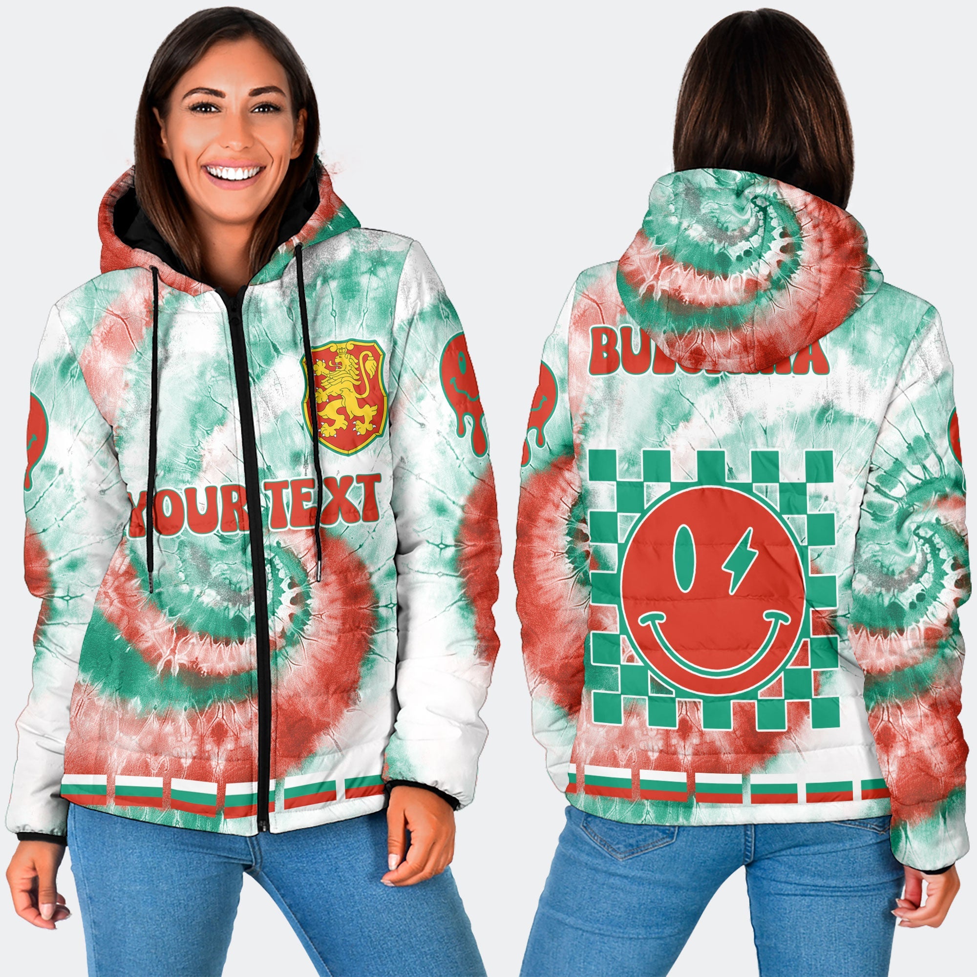 Bulgaria Women Hooded Padded Jacket Custom Tie Dye Style 3