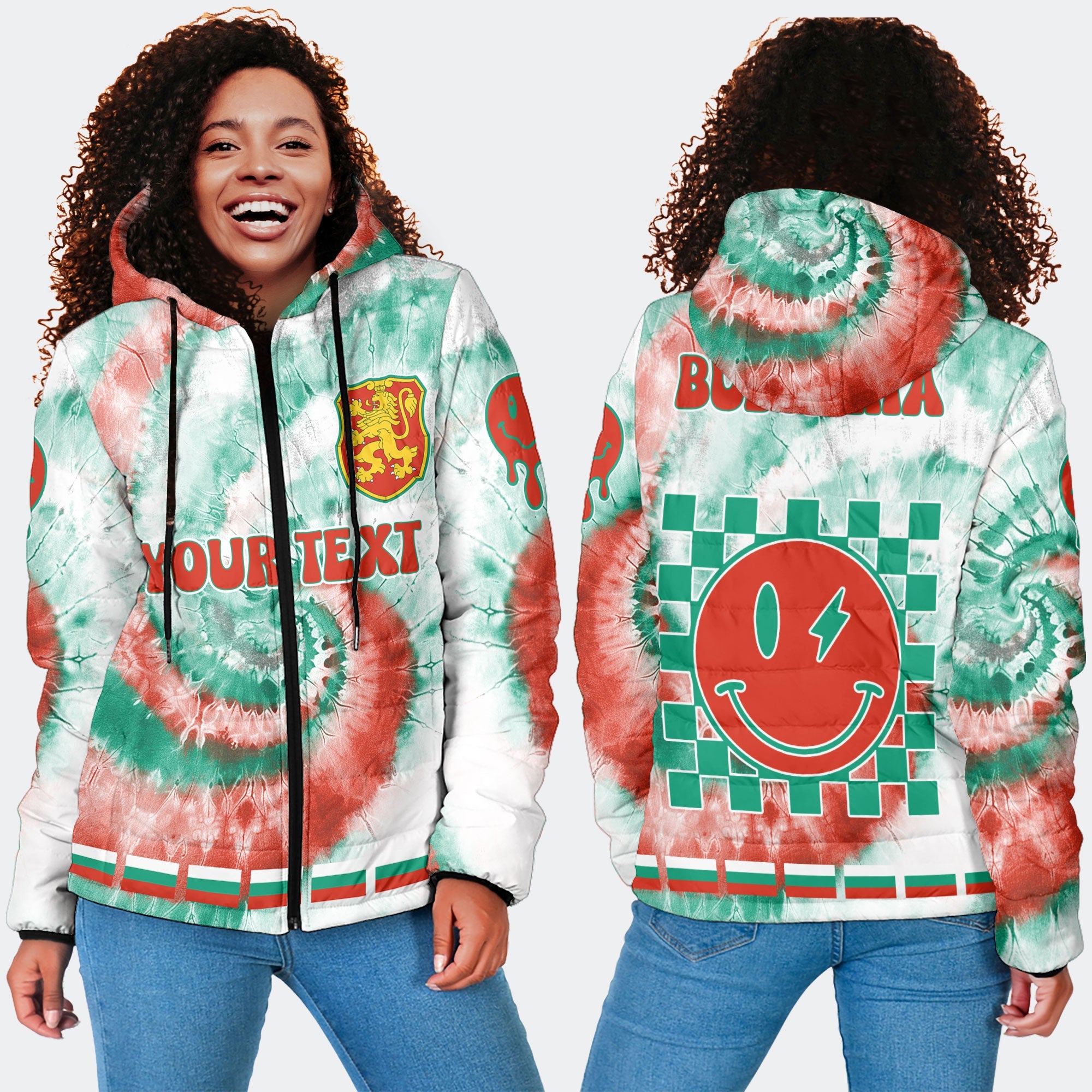 Bulgaria Women Hooded Padded Jacket Custom Tie Dye Style 4