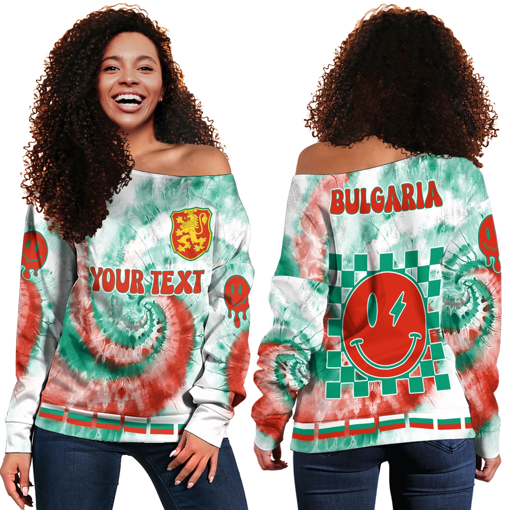 Bulgaria Women Off Shoulder Sweatshirt Custom Tie Dye Style 2