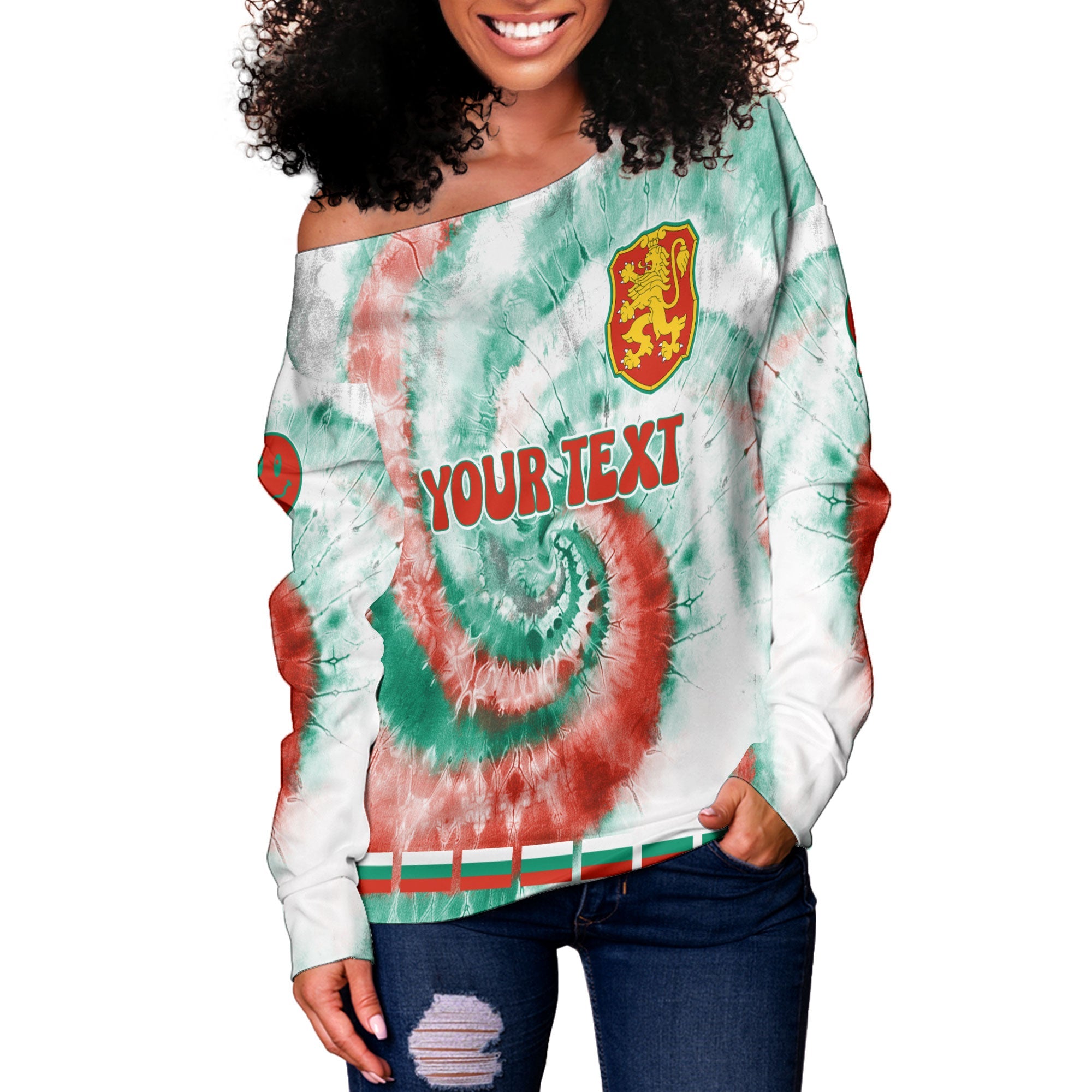 Bulgaria Women Off Shoulder Sweatshirt Custom Tie Dye Style 3