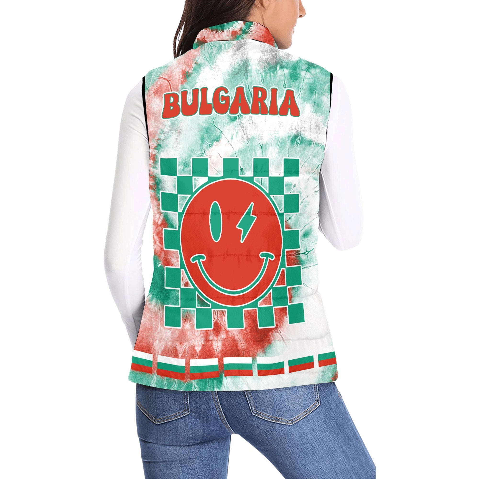 Bulgaria Women Padded Jacket Vest Custom Tie Dye Style 2