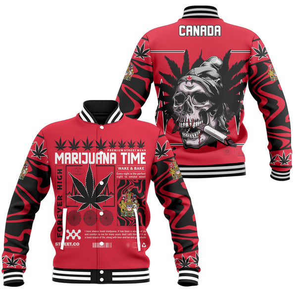 Canada Baseball Jacket Flag & Coat Of Arms Marijuanas Style