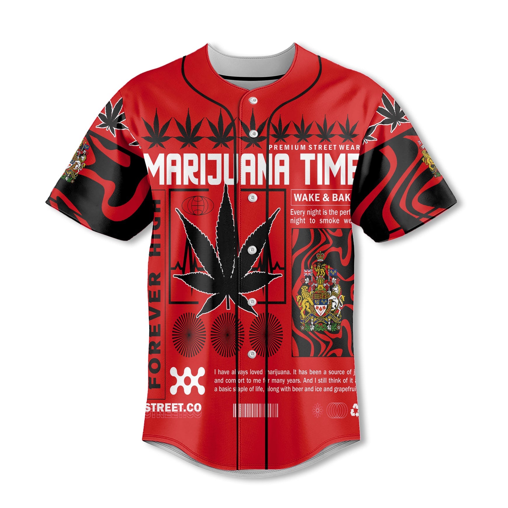 Canada Baseball Jersey Flag & Coat Of Arms Marijuanas Style