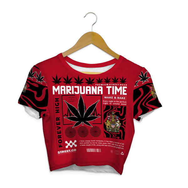 Canada Crop Top T Shirt Flag & Coat Of Arms Marijuanas Style