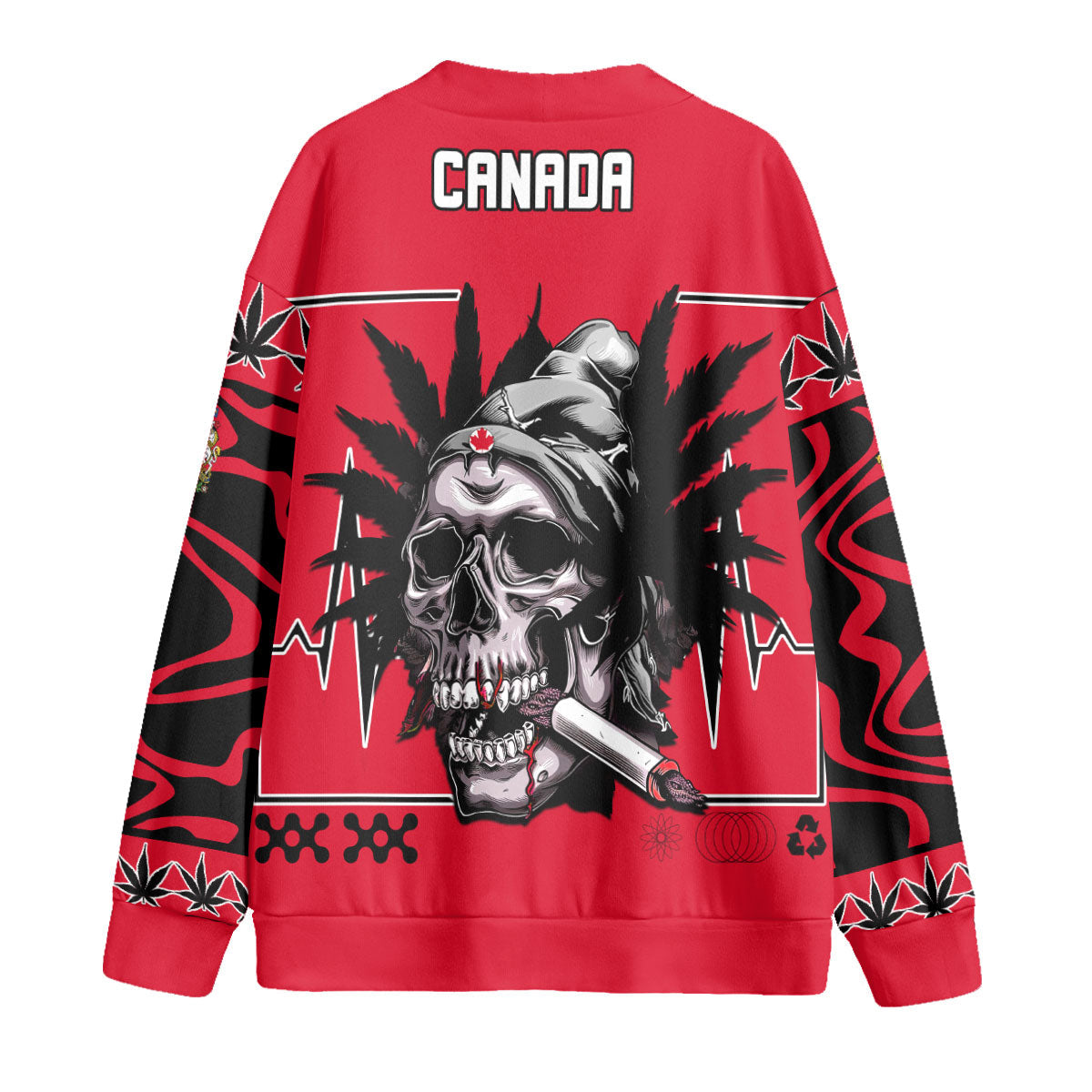 Canada Fleece Cardigan Flag & Coat Of Arms Marijuanas Style