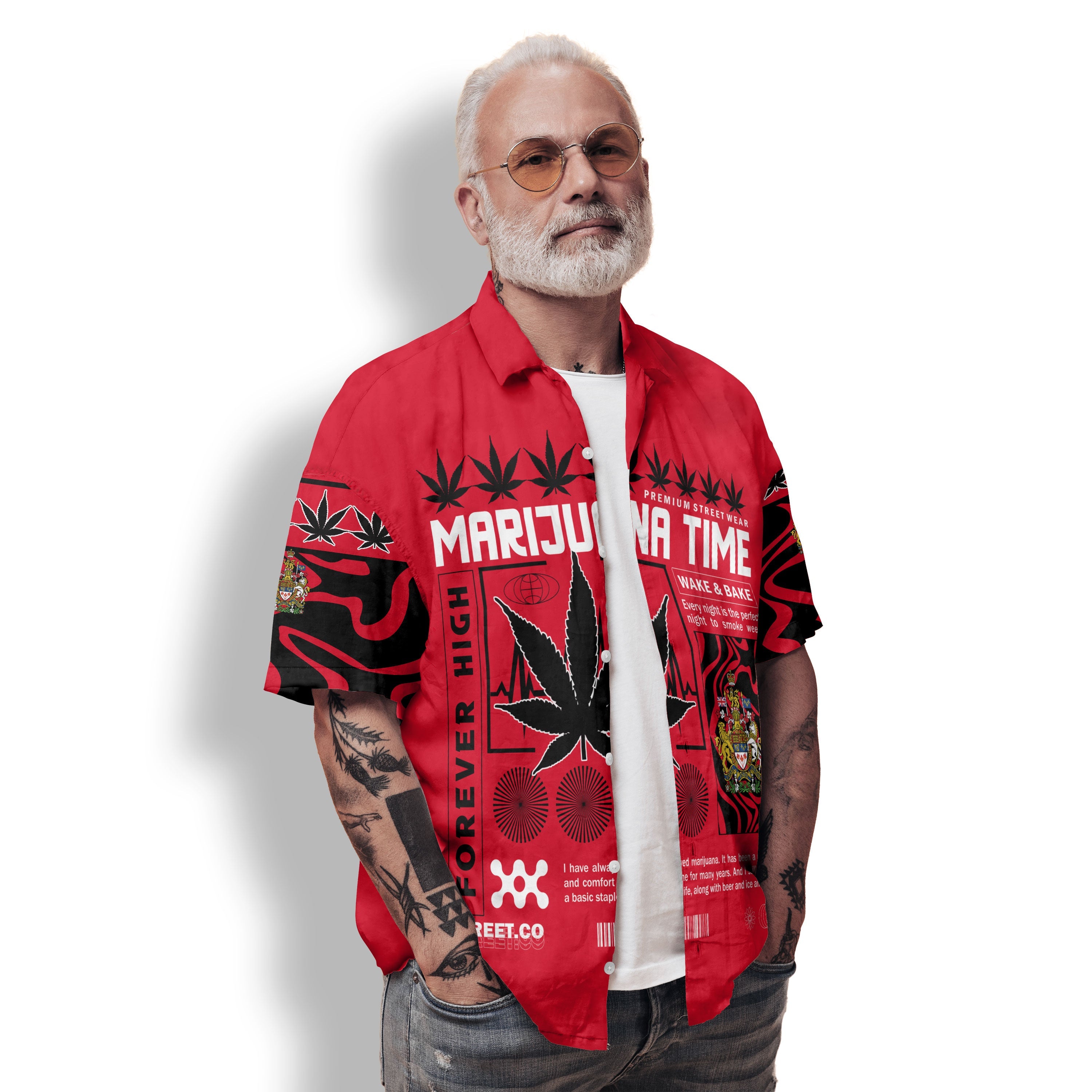 Canada Hawaiian Shirt Flag & Coat Of Arms Marijuanas Style