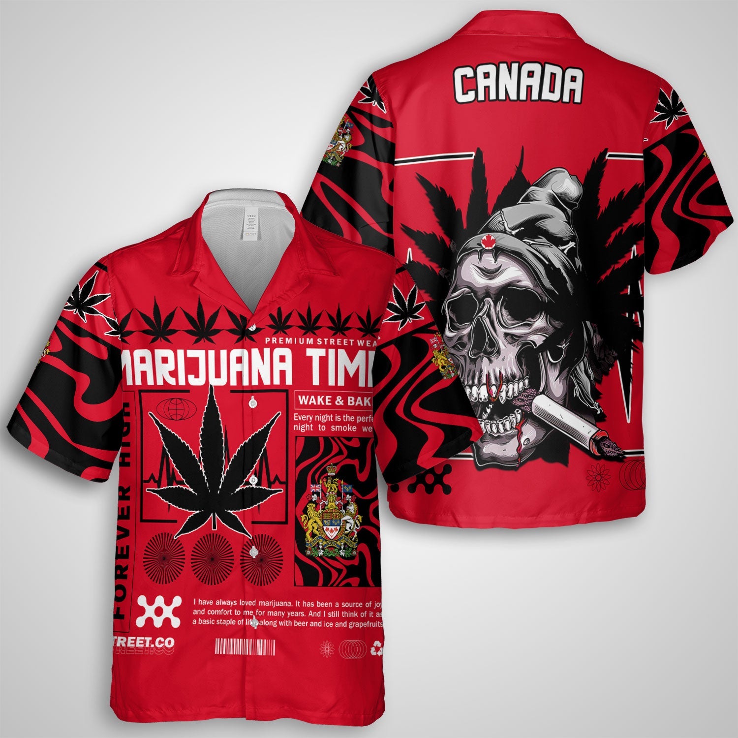 Canada Hawaiian Shirt Flag & Coat Of Arms Marijuanas Style